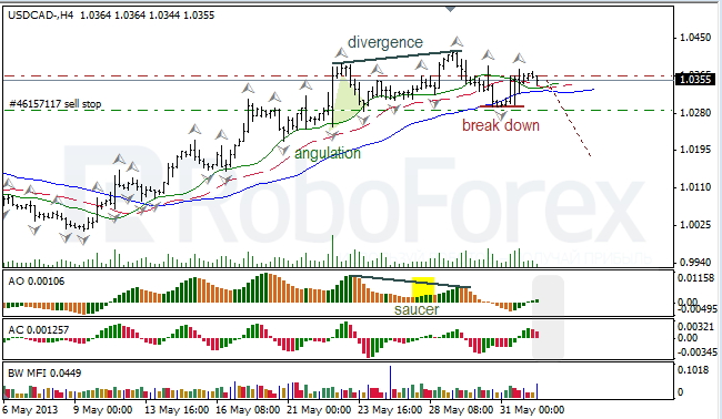 Анализ индикаторов Б. Вильямса для USD/CAD на 03.06.2013