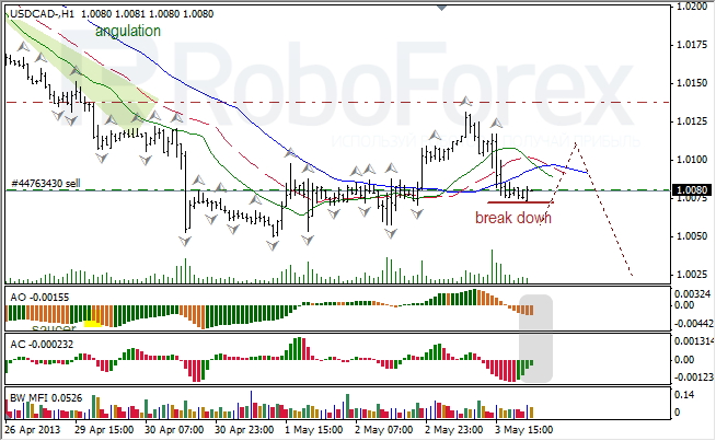 Анализ индикаторов Б. Вильямса для USD/CAD на 06.05.2013