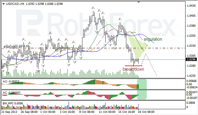 Анализ индикаторов Б. Вильямса для USD/CAD на 18.10.2013